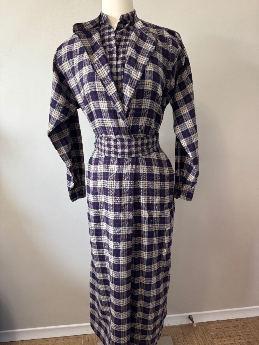 Richard Malcolm Vintage Wool Blend Plaid Long Sleeve Maxi Dress size Small